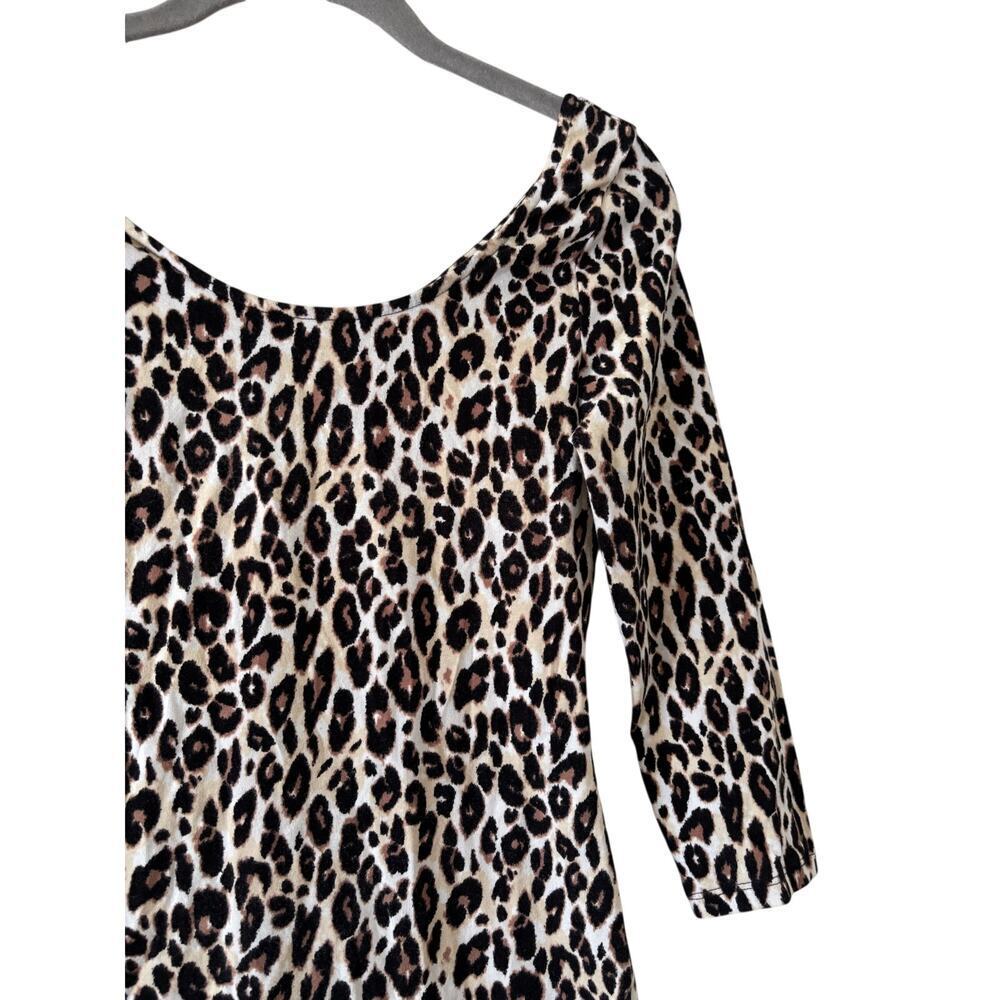 Charlotte Russe Women’s Leopard Print Bodycon Dress Off Shoulder 3/4 Sleeve Mini - Picture 5 of 8